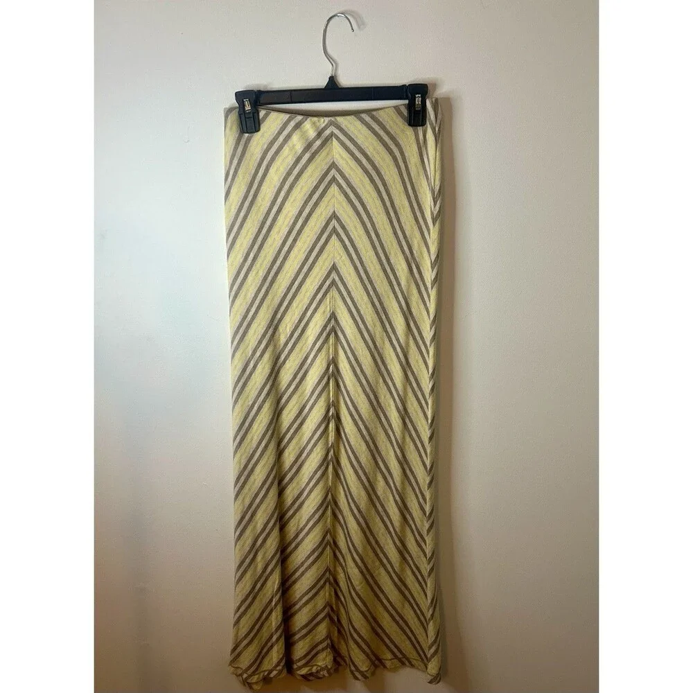 Boho Chevron Maxi Skirt Max Studio Yellow Gray Stretch Waist S